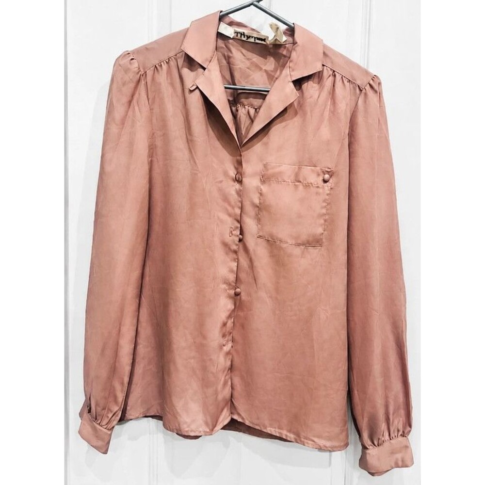 Vintage Lady Manhattan Women’s Size 8 Blush Pink Satin Button Front Blouse